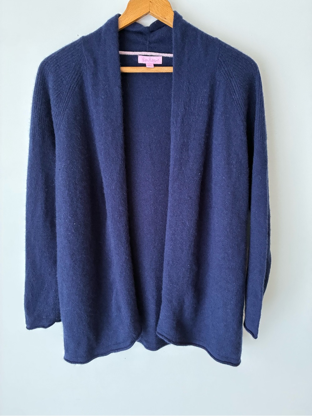 Lilly Pulitzer Sweater Women’s Large 100% Cashmere Navy Open Front Cardigan